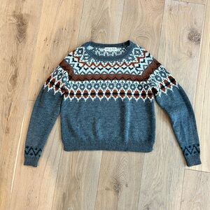 Pink Rose Gray and Brown Patterned Sweater